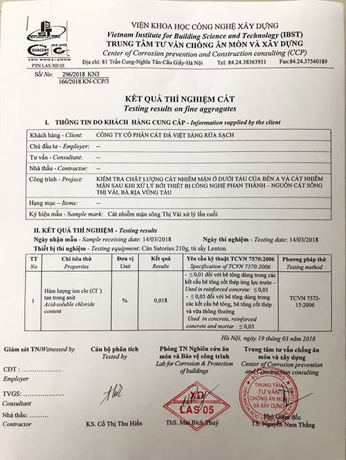 Hiệu quả từ quy trình biến cát nhiễm mặn thành cát sạch
