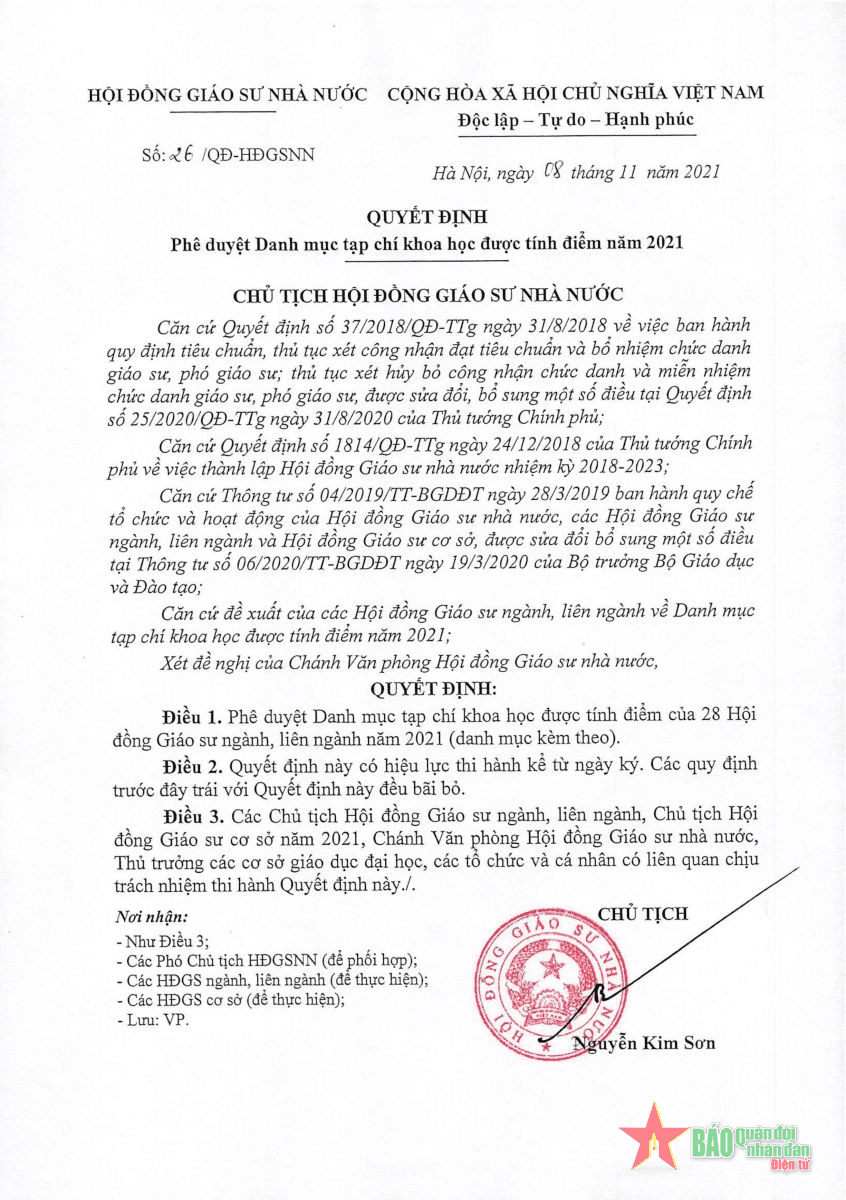 Những tạp chí khoa học nào được tính điểm?