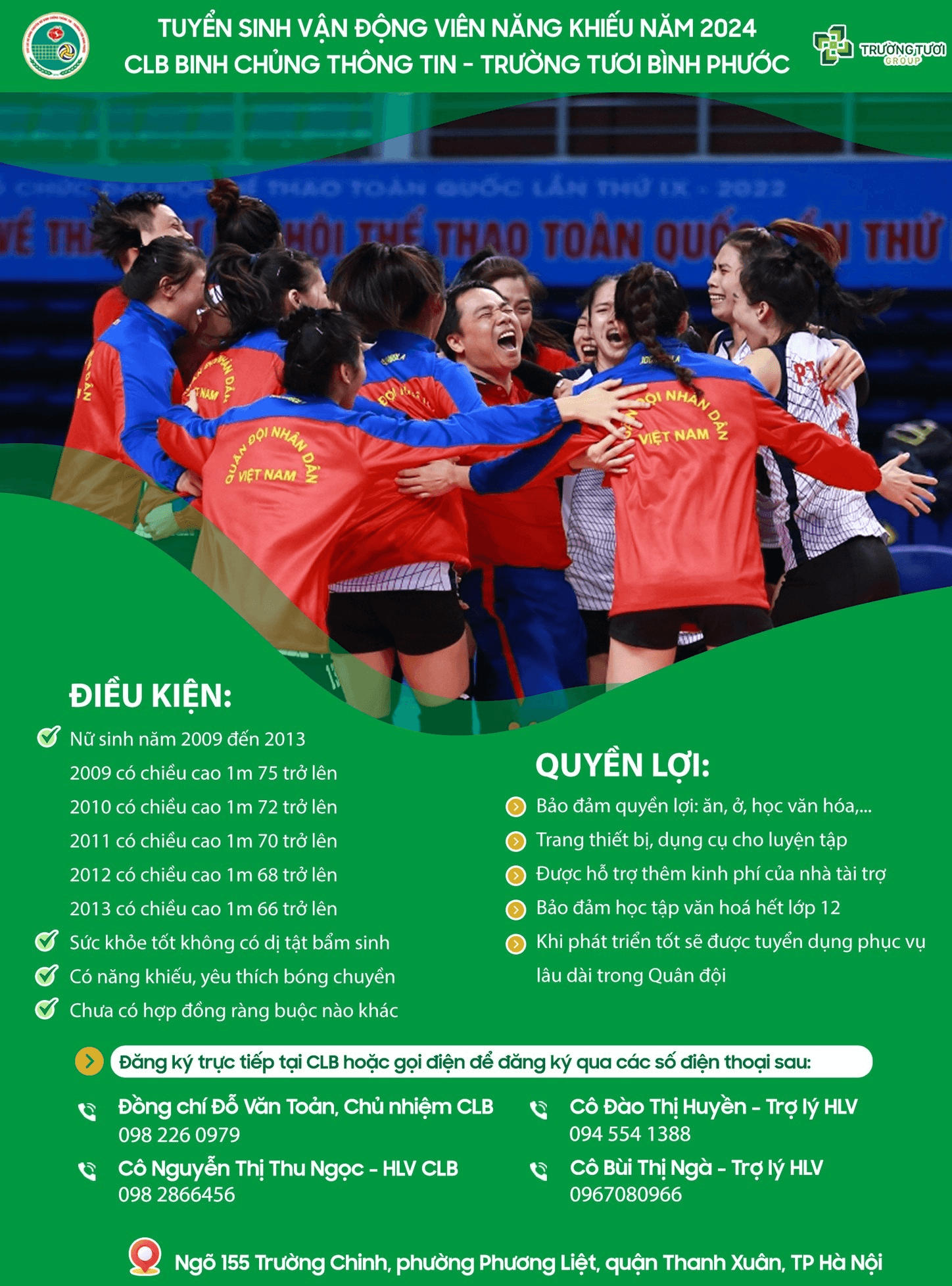 Câu lạc bộ bóng chuyền nữ Thông tin tuyển sinh năng khiếu 2024