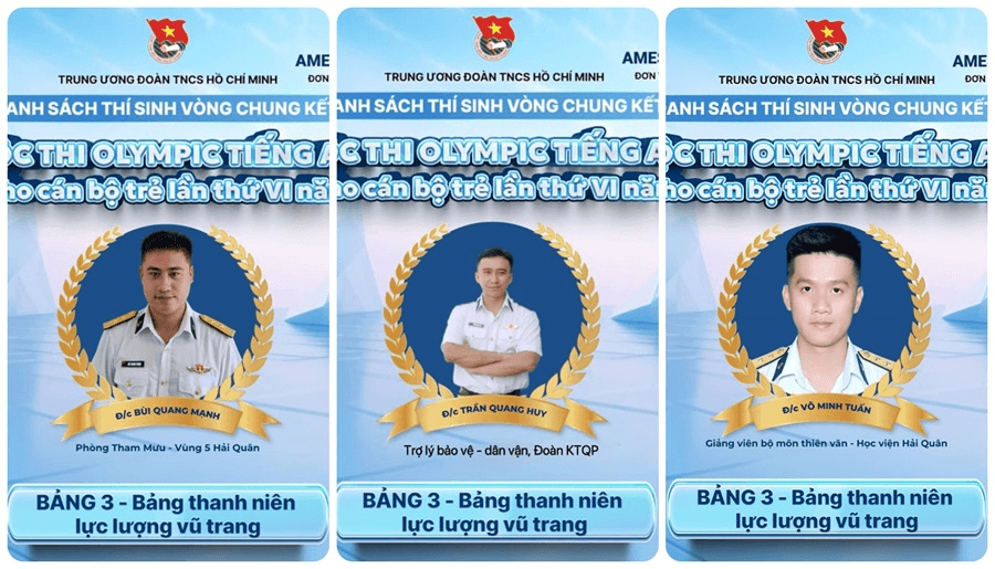 Quân chủng Hải Quân: Ba cán bộ trẻ vào vòng chung kết Cuộc thi Olympic tiếng Anh