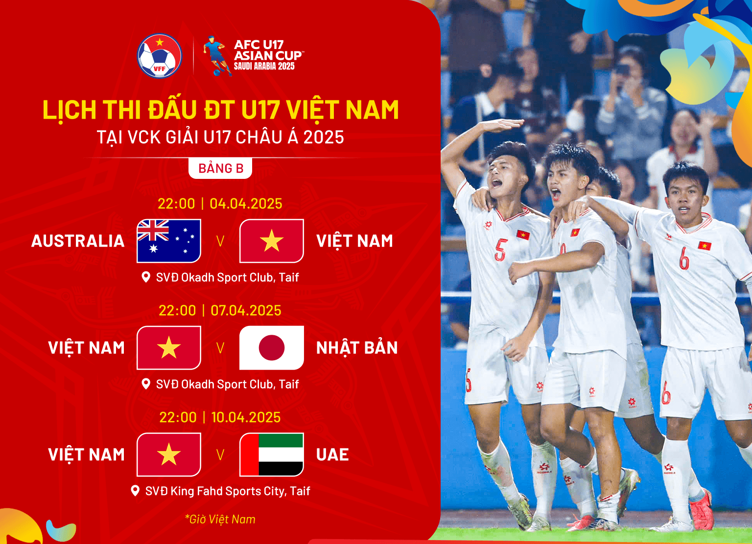 Lịch thi đấu U17 Việt Nam tại vòng chung kết châu Á
