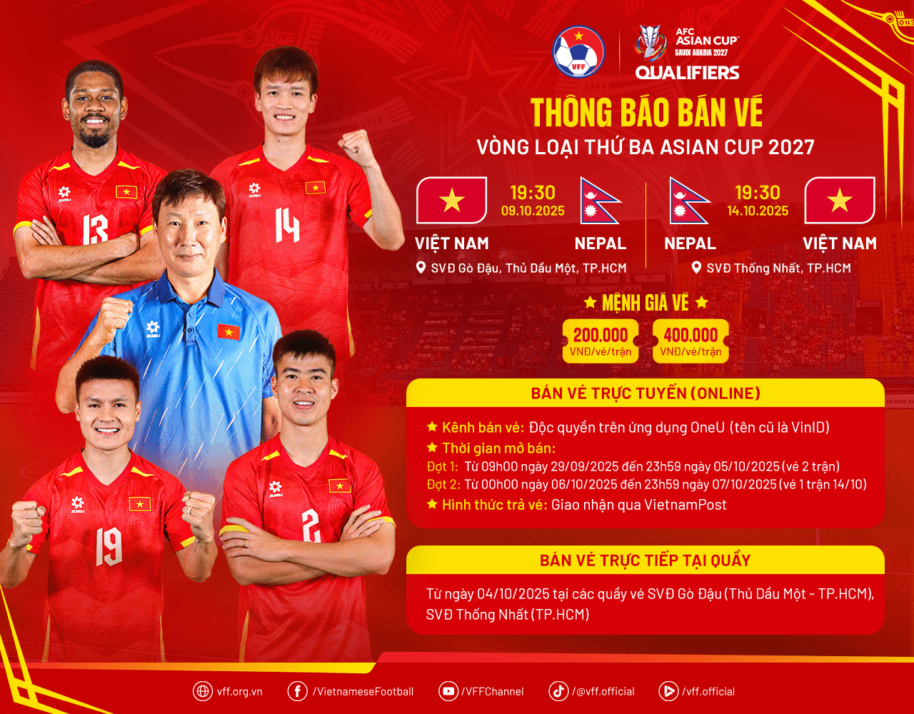 Mua vé trận đội tuyển Việt Nam gặp Nepal tại vòng loại Asian Cup 2027 ở đâu?