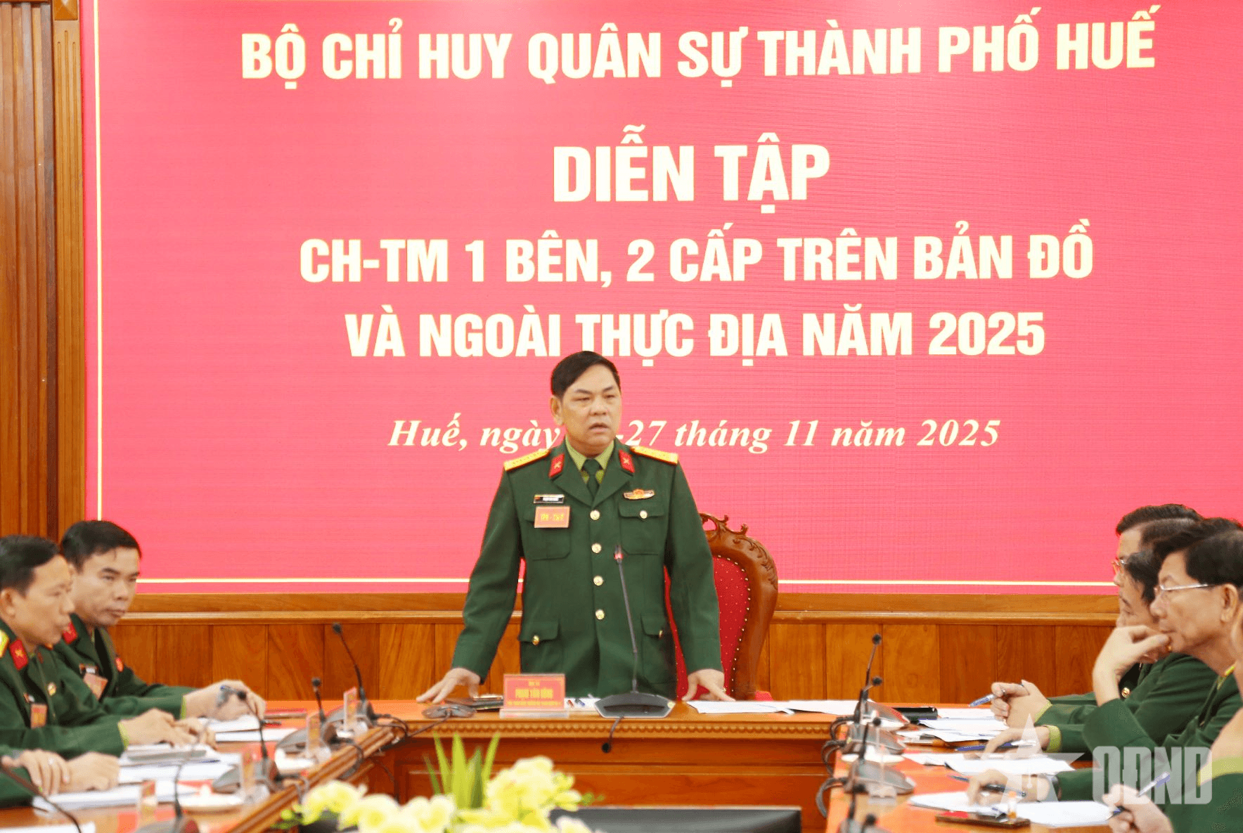 Bộ CHQS TP Huế diễn tập Chỉ huy tham mưu 1 bên, 2 cấp trên bản đồ và ngoài thực địa năm 2025