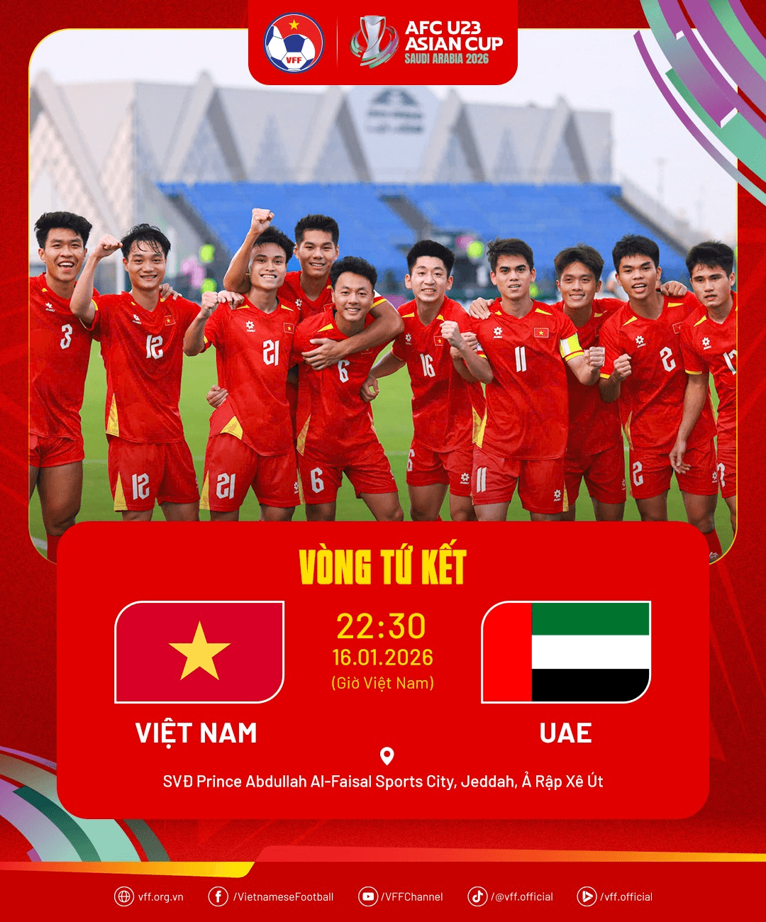 Lịch thi đấu tứ kết giải U23 châu Á 2026 mới nhất